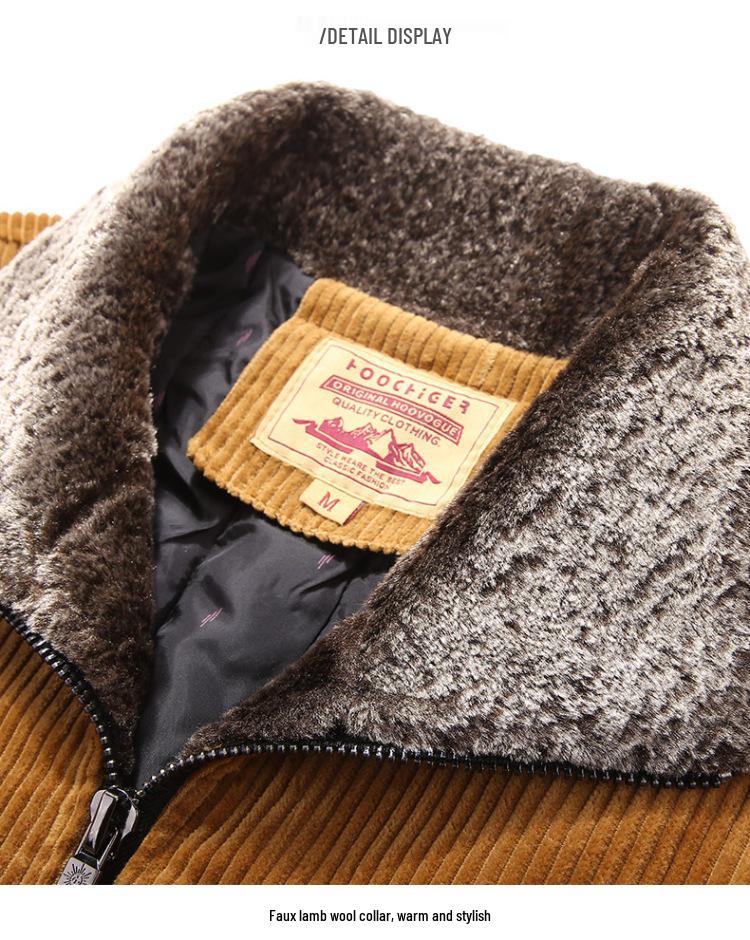 Men's Winter Corduroy Cotton Padded Stand Collar Jacket 9822