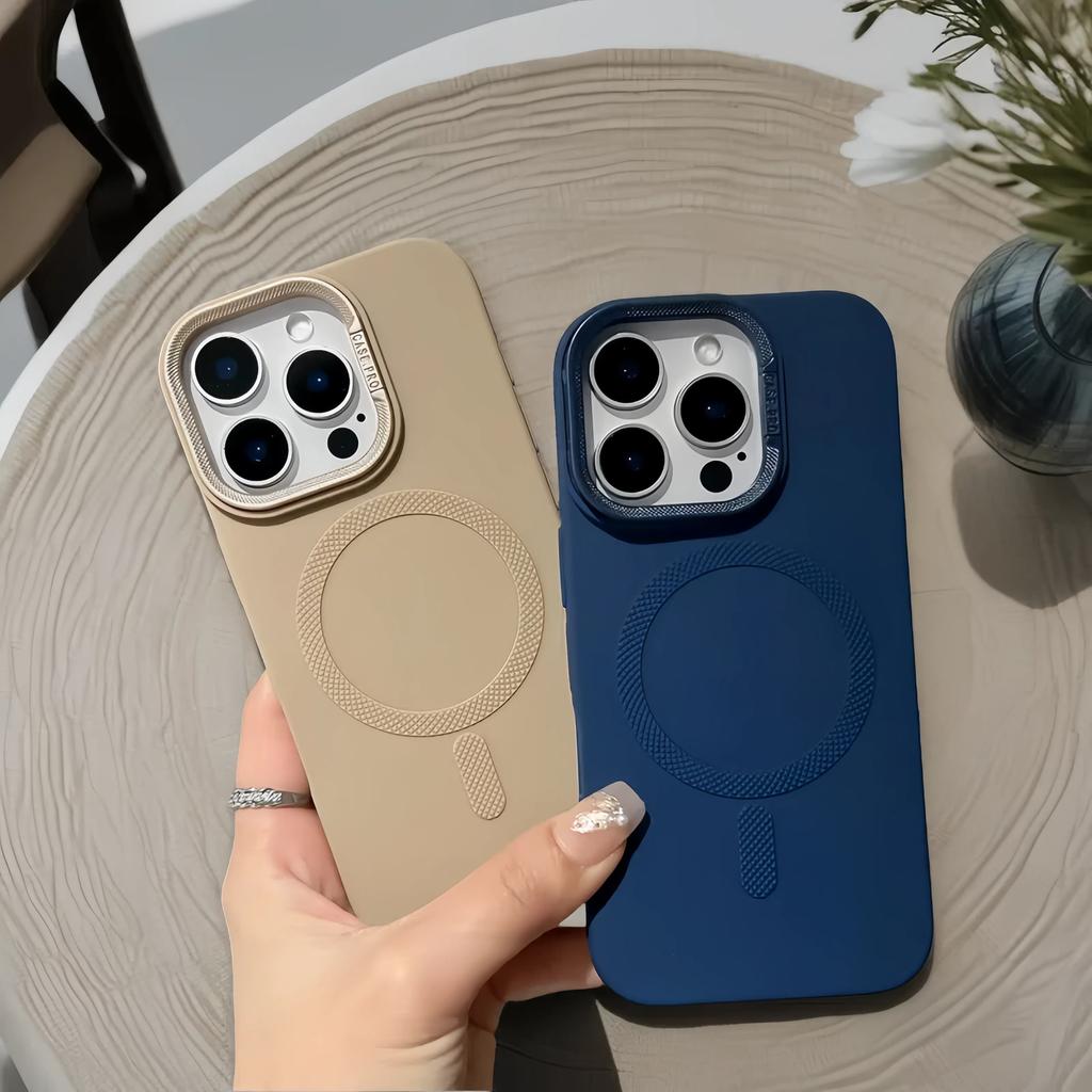 Lens Frame Holder For Magsafe Charging Phone Case for iPhone 16 15 14 13 12 11 Pro Max Magnetic Desert Gold Soft Silicone Cover