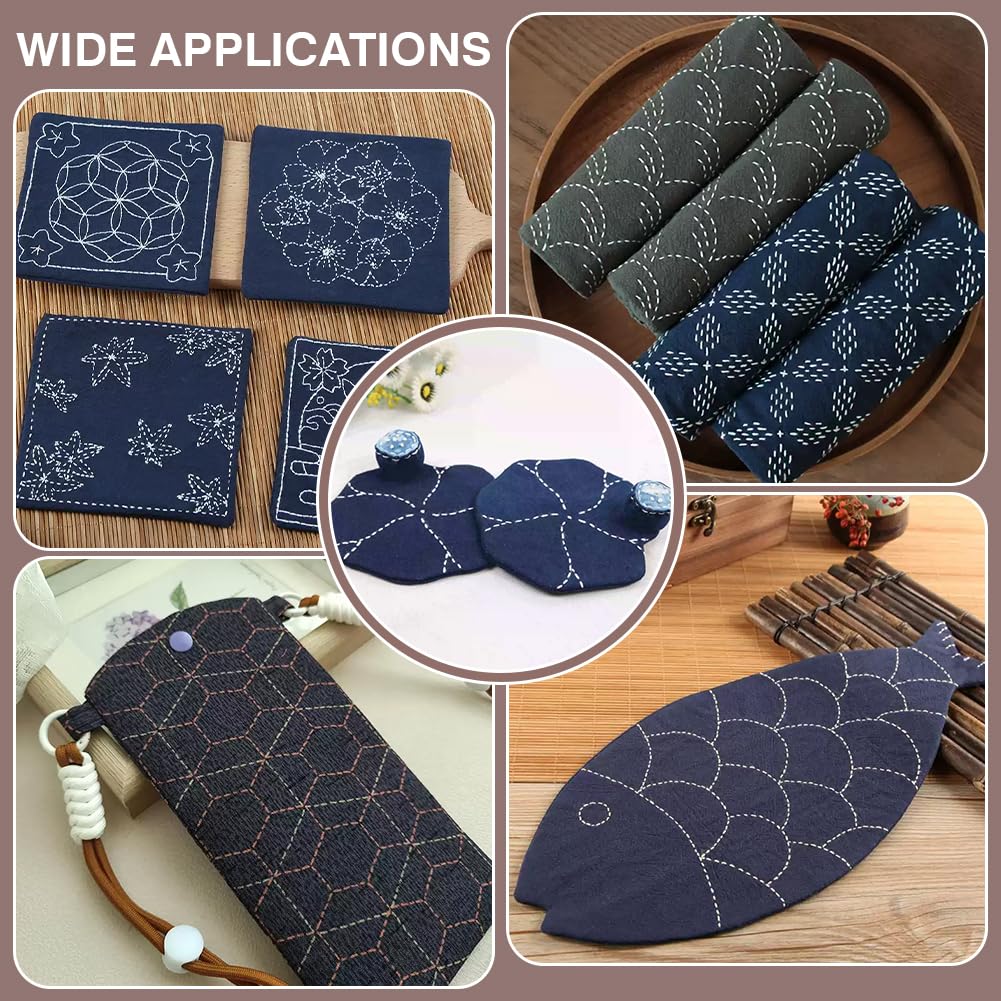 Sashiko Stencil Kit, 38 Pieces, 13×13 cm, Plastic, 12 Designs, for Handcrafts, Quilting, and Patchwork, Includes Finger Protectors and Thread