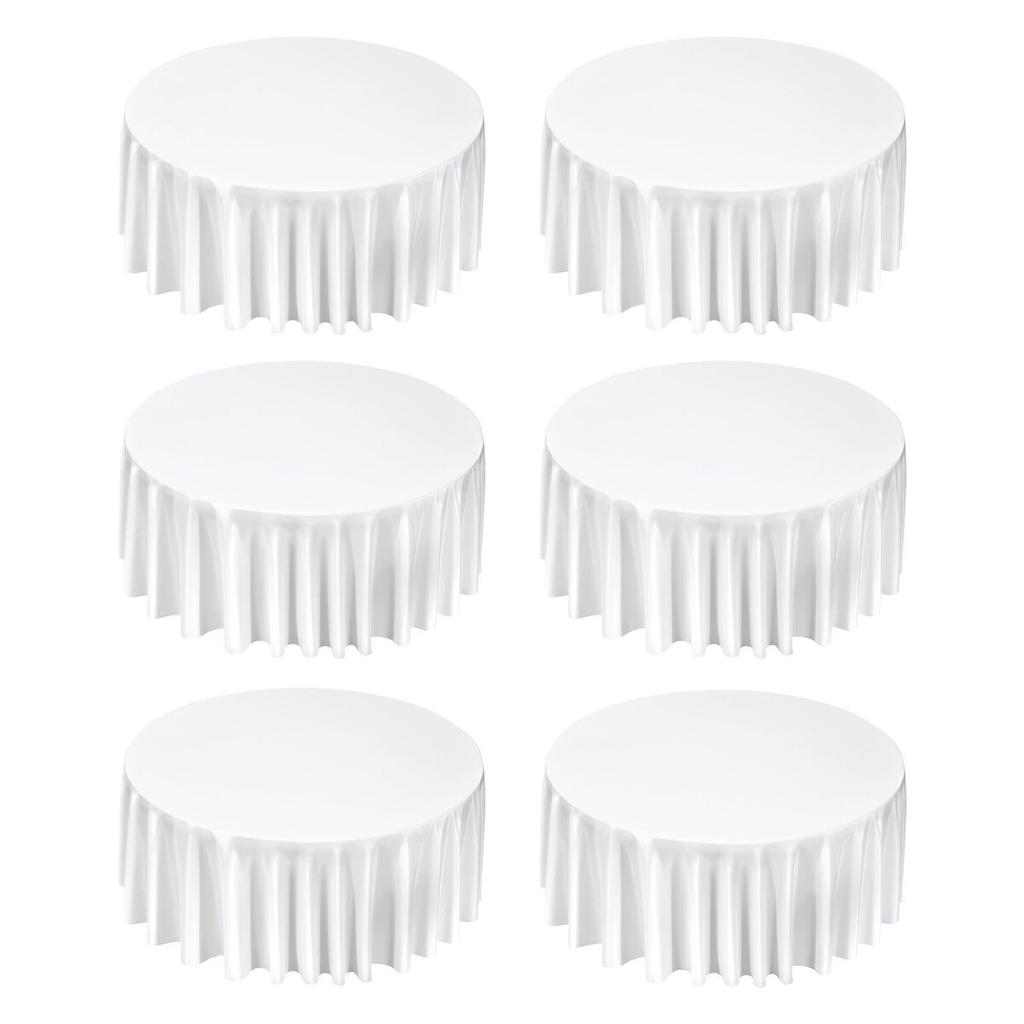 White Round Tablecloths 6 Pack, 132 Inches in Diameter, Stain- & Wrinkle- Resistant, Machine Washable Table Clothes, Polyester Fabric Table Covers for