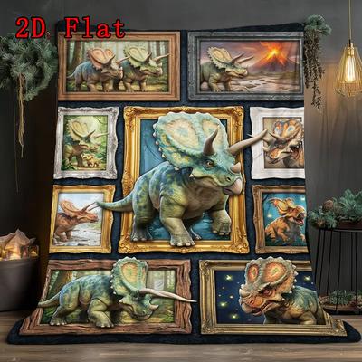 Triceratops Art Collection 2D Flat Pattern Flannel Blanket, High Quality All Seasons, Home Decor, Warmth and Comfort, Perfect for Christmas Gifts.