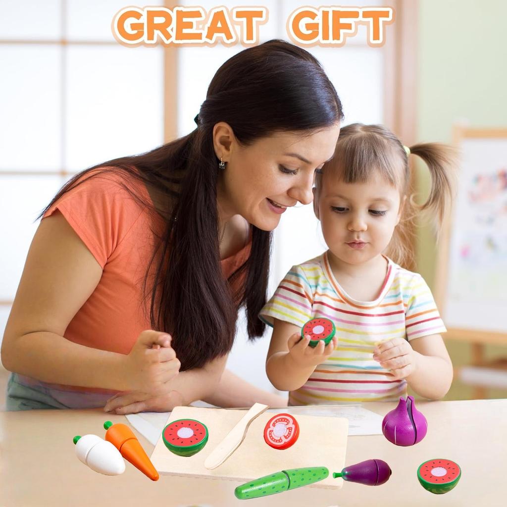 Conjunto de Corte de Frutas e Legumes de Madeira para Crianças Brincadeira de Faz de Conta Cozinha Simulação Brinquedos Educativos Para Crianças