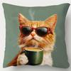 Funny Cool Cat Wearing Sunglasses Pillowcase D Flat Printed Peach Skin Cushion Cover For Sofa Living Room Home Decor