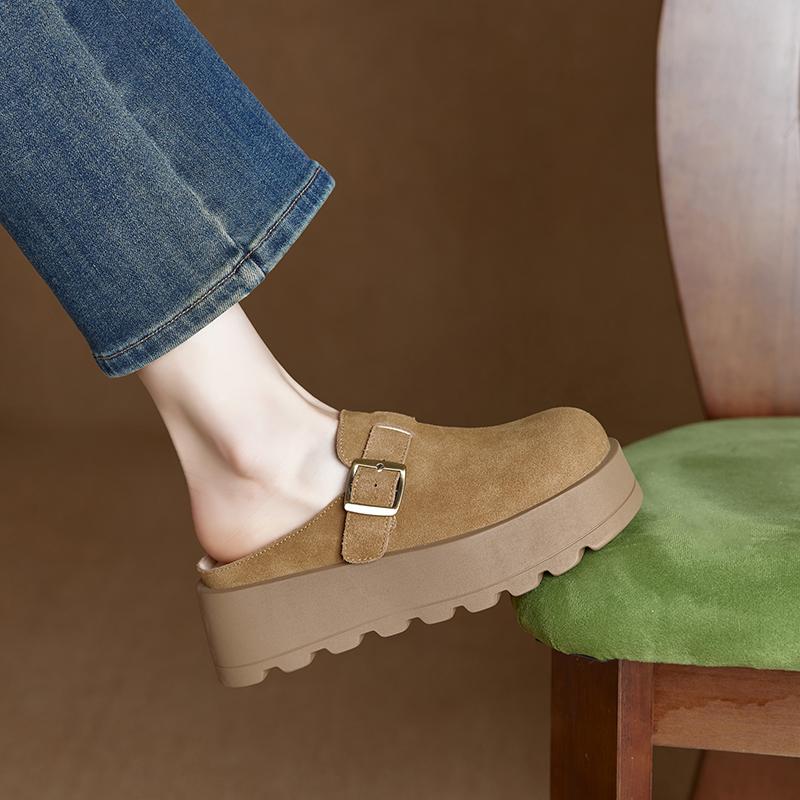 Women's Slippers Thick-soled Mules with Closed Toe for Women Large-size Comfortable Half-slippers Female