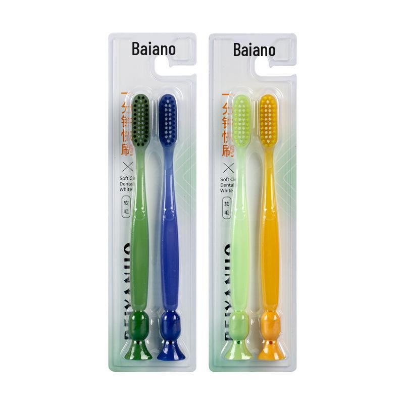 Beiyano Long Head Soft Bristle Toothbrush for Adults with Bottom Suction Cup, Arc Design for Gum Care and Home Use.