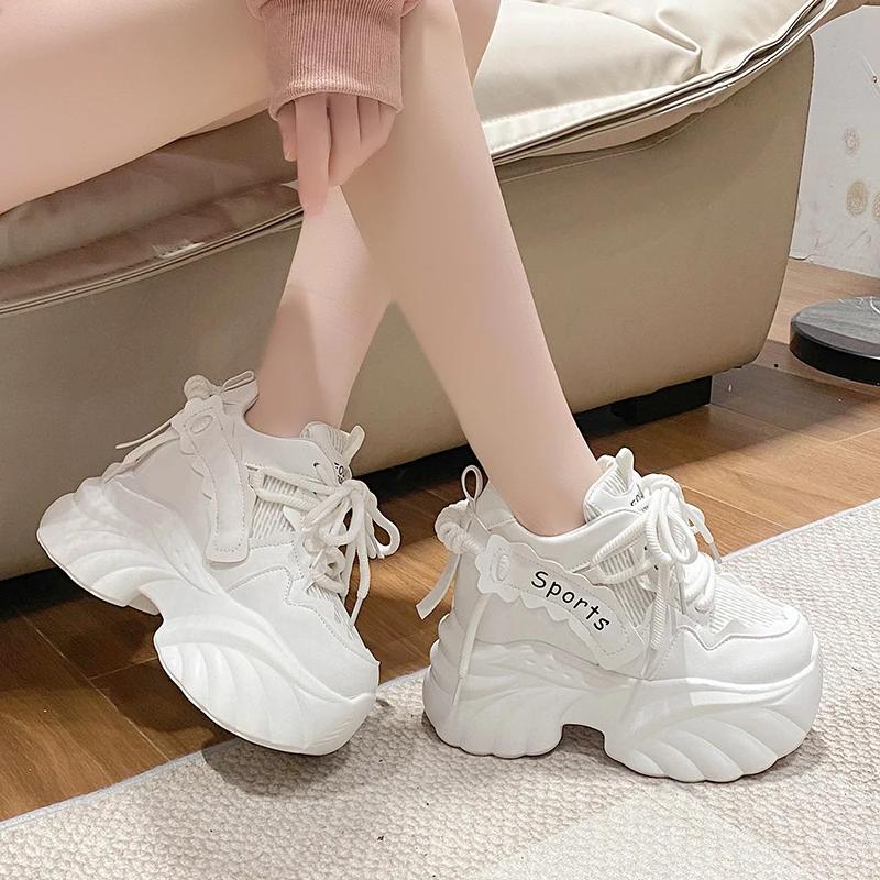 Móda Nové Jarní Robustní Tenisky Dámské Podzimní Silná Podrážka Platformové Tenisky Zvyšující Výšku Sportovní Boty pro Tátu Dámské Ležérní Boty