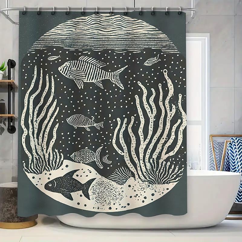 

Chic Underwater World Shower Curtain featuring Black White Fish School Modern Bathroom Decor for Home Bath Accessories 90x180cm