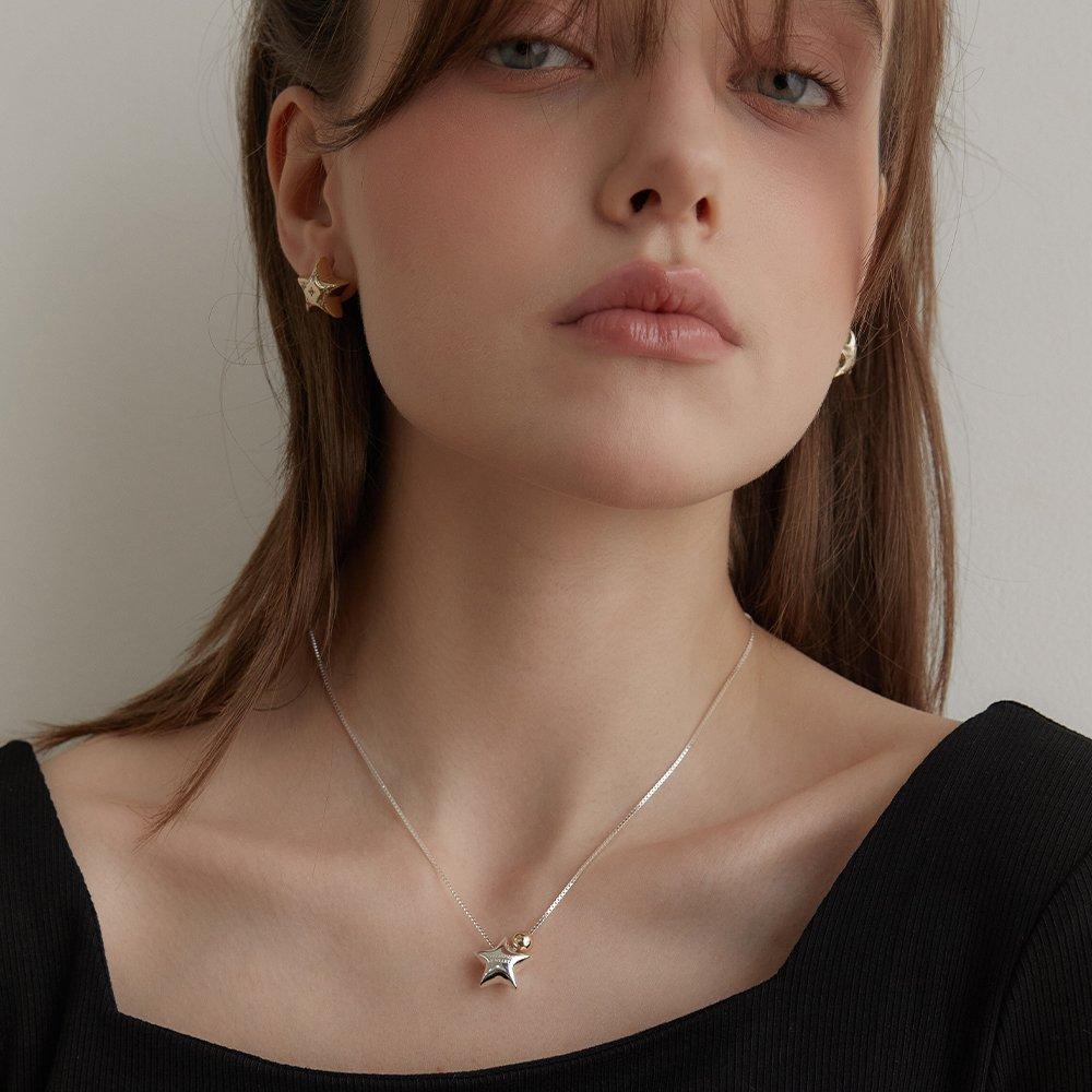 (92.5 Silver) Star and Ball Necklace Nz2139