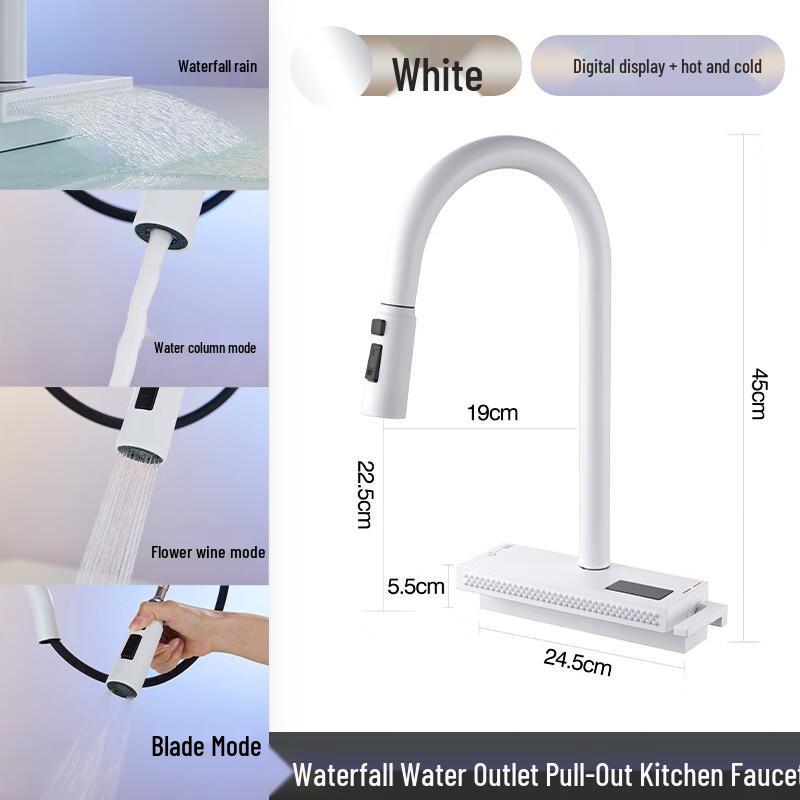 TLXT Brass Kitchen Pull-Out Swivel Single Cold Faucet with Digital Display