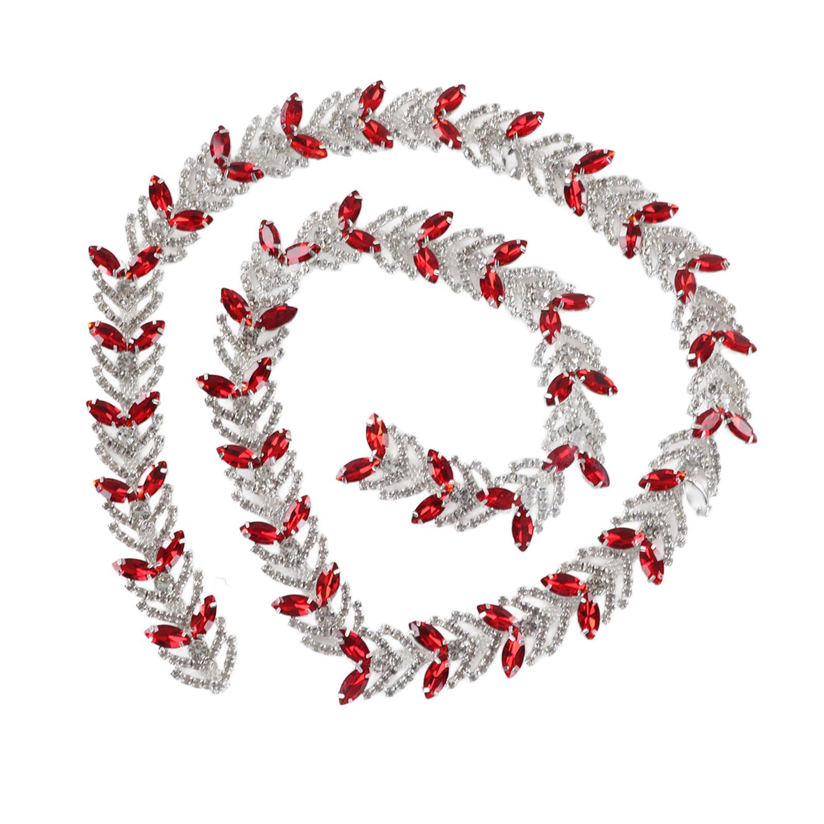 Crystal Rhinestone Chain 1 Yard 2.3cm Glass Rhinestone Leaf Shape Flower Chain DIY Decoration for Garments Earring Belt Red