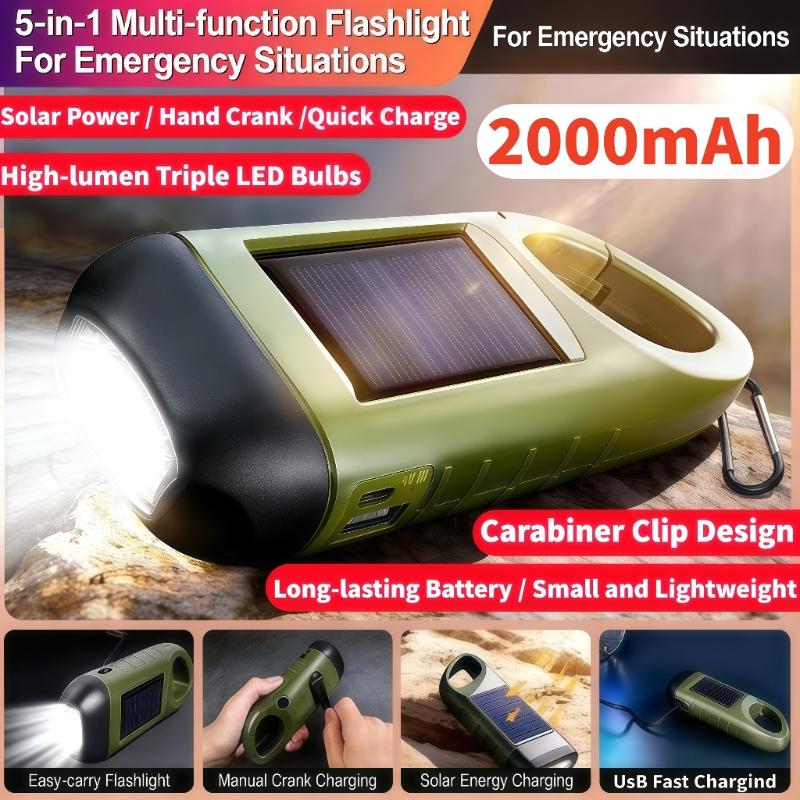 Led Flashlight Hand Crank Solar Powered Rechargeable Survival Gear Self Powered Charging Torch Dynamo For Fishing Boating Hiking