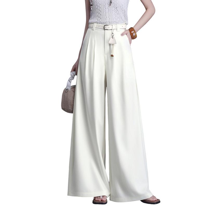 Brand Women's High-Waisted Wide-Leg Trousers - 2026 Spring/Summer Collection: No-Iron, Fashionable, Loose-Fit Casual Pants