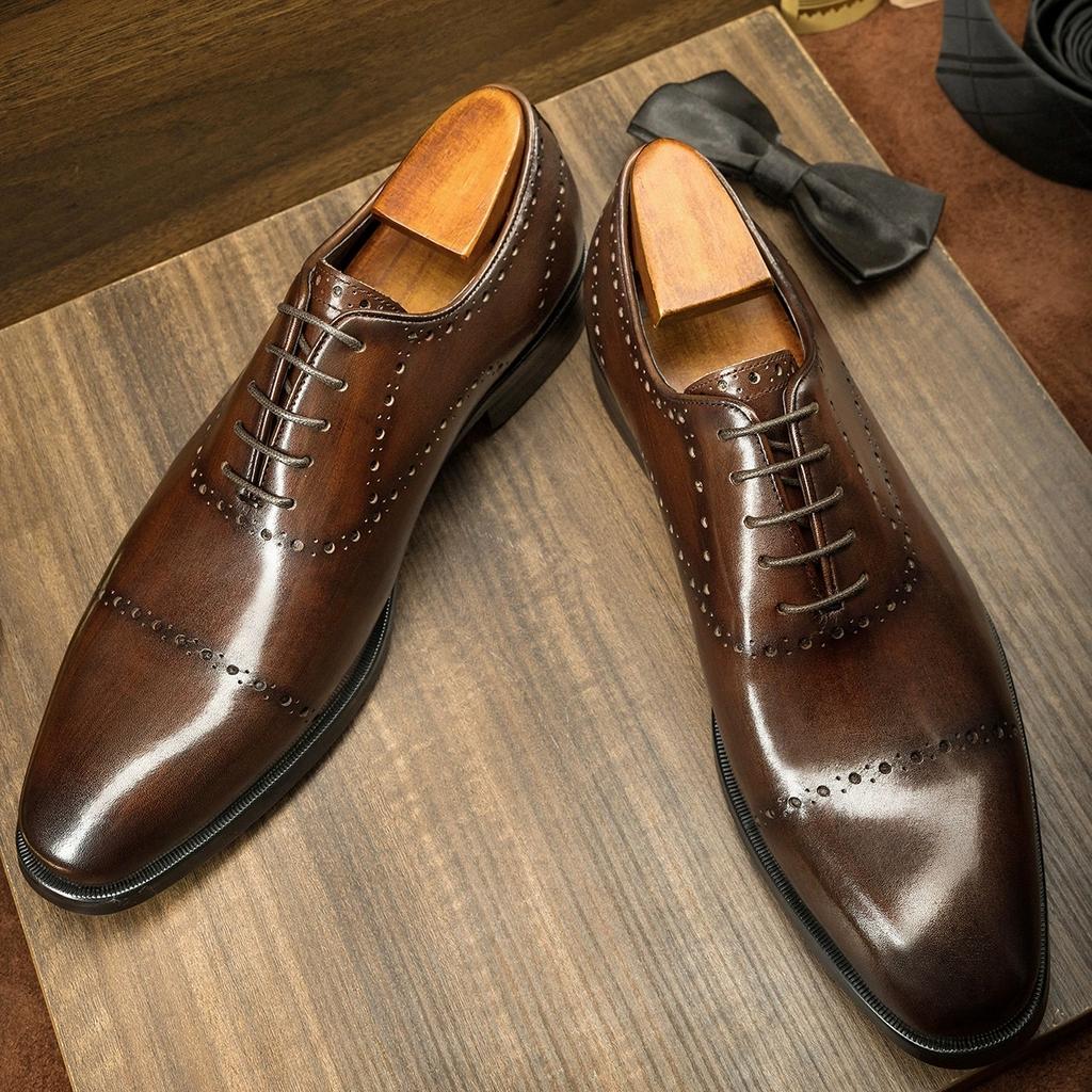 Fashion Luxury Italian Mens Wedding Dress Shoes Genuine Leather Handmade Brogue Wingtip Oxford Shoes Black Brown Formal Shoes for Men