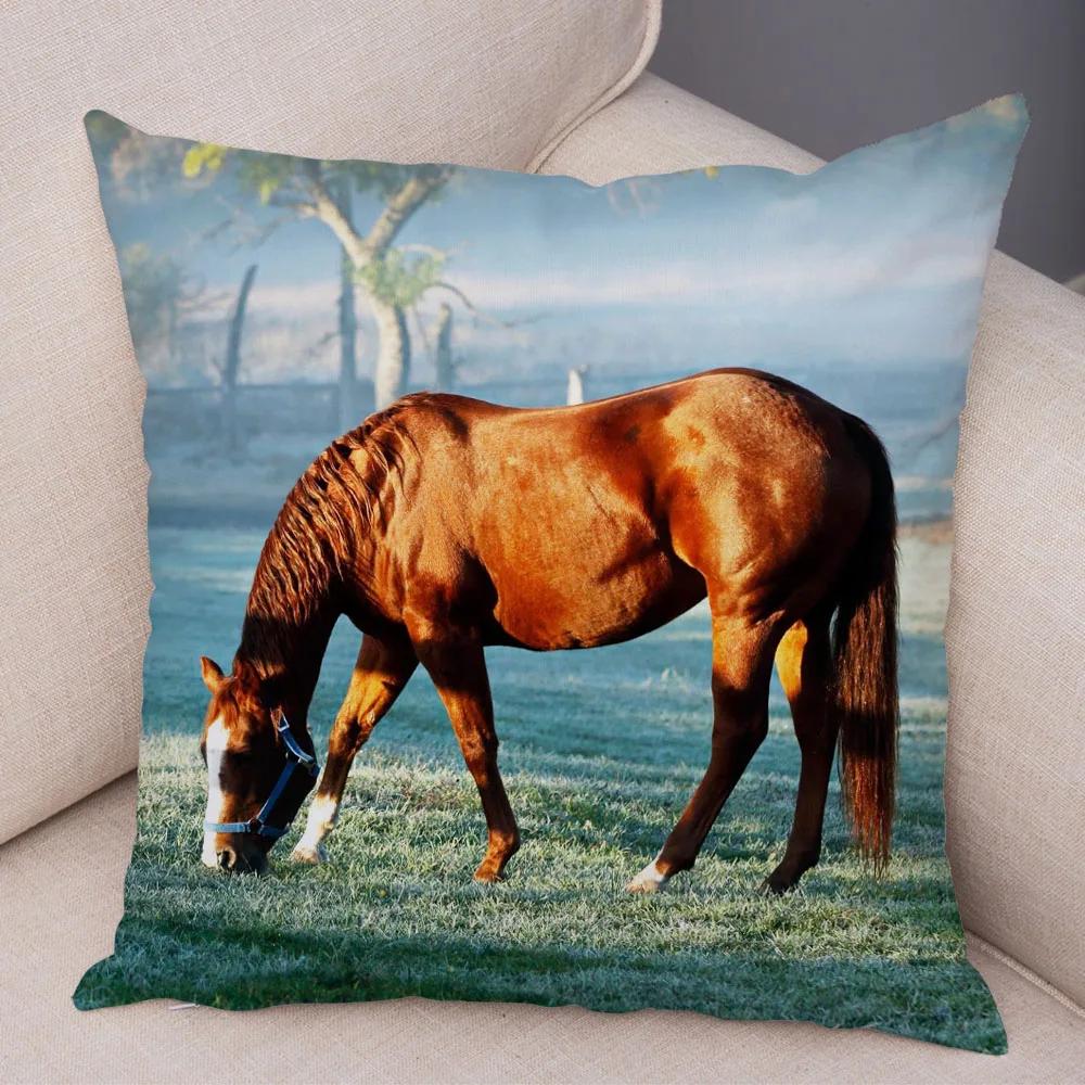 Wild Horse Cushion Cover Decor Animal Print Pillowcase  for Sofa Home Car Children Room Super Soft Plush Pillow Case 45x45cm