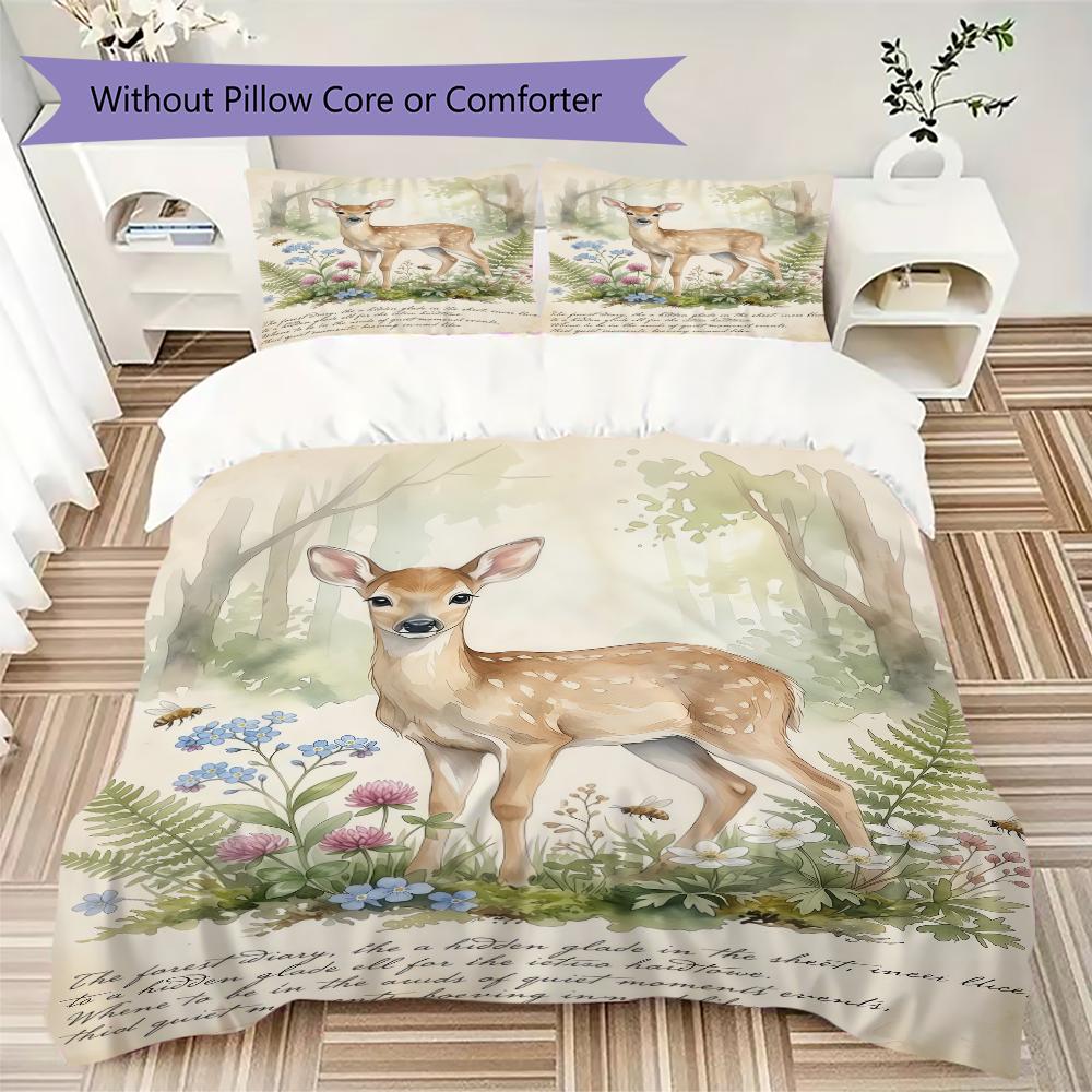 Retro Animals Pattern Bedding Uilt Set Uilt Cover Pillowcase Home Decoration Birthday Gift (1 * Duvet Cover + 2 * Pillowcase  Without Core)