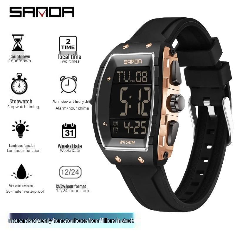 Sanda Men's Sports Watch - Luminous, 50M Waterproof, Electronic, Countdown Timer, Alarm, Calendar, Multifunction.