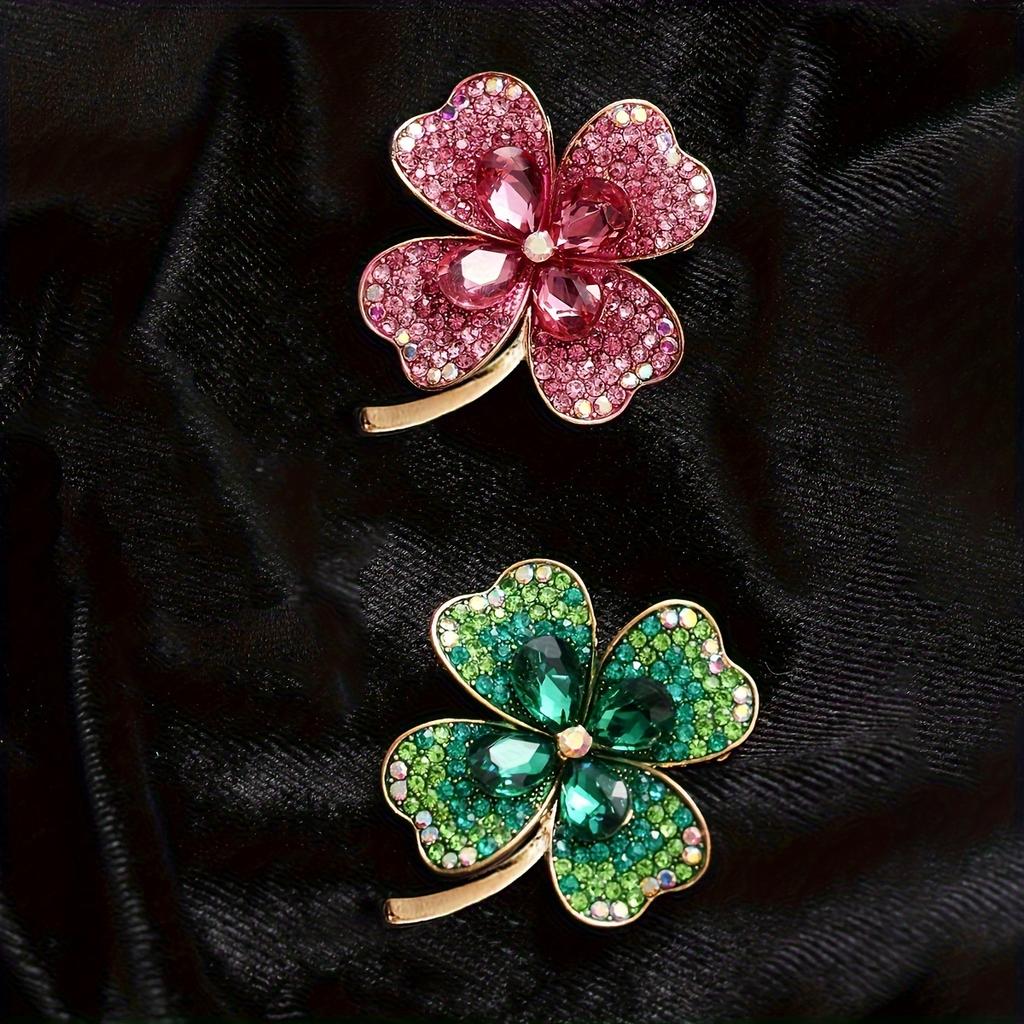 1pc Iced Out Shiny Rhinestone Clover Zinc Alloy Brooch Pin Elegant Luxury Jacket Cardigan Corsage Pin