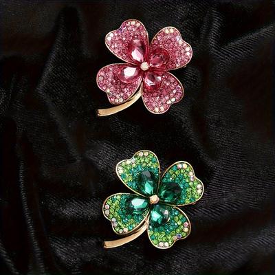 1pc Iced Out Shiny Rhinestone Clover Zinc Alloy Brooch Pin Elegant Luxury Jacket Cardigan Corsage Pin
