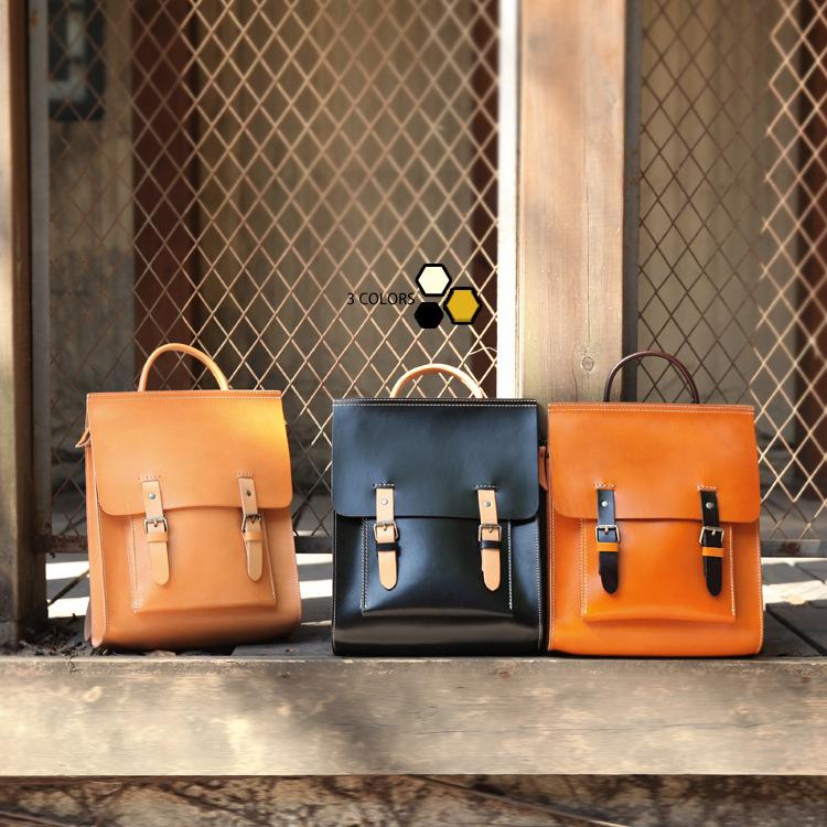 Johnature Vintage Backpack Unisex Handmade High Quality Women Bag Natural Real Cowhide Backpacks Solid Color Schoolbag