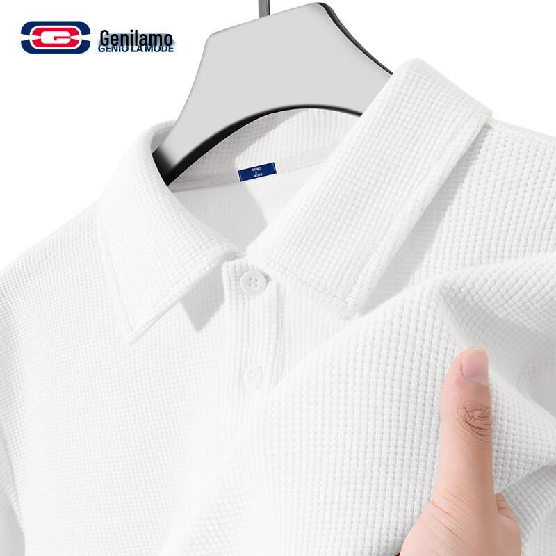 GENIOLAMODE Men's Waffle Knit Short Sleeve Polo T-Shirt