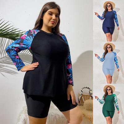 2024 Damen Übergröße Langarm Split Tankini Surf Badeanzug