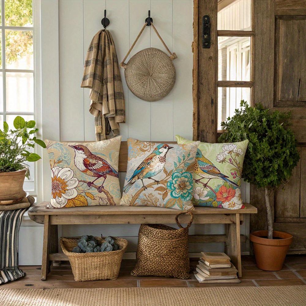1/4pcs Vintage Floral Bird Throw Pillow Covers Rustic Farmhouse Decorative Cushion Cases for Home Sofa Bedroom Cushion cover