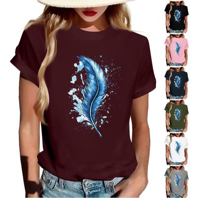 Damenmode, lässig, bedruckt, kurzärmlig, Rundhalsausschnitt, Pullover