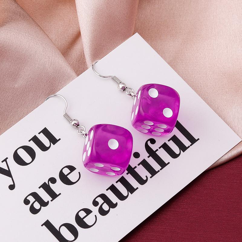 Handmade Cartoon 3D Resin Dice Drop Earring Tassel Casino Candy Color Personality Fun Zircon for Women Female Gift