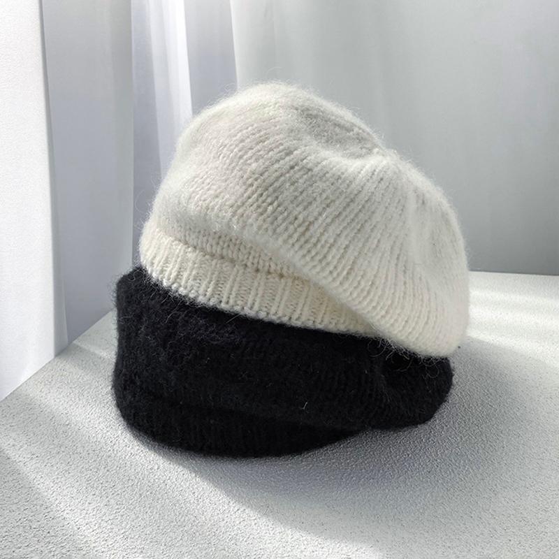 Women Fashion Winter Beret Hat Solid Color Knitted Elastic Warm Berets Beanie Korean Girl Artist Painter Cold-proof Pumpkin Caps