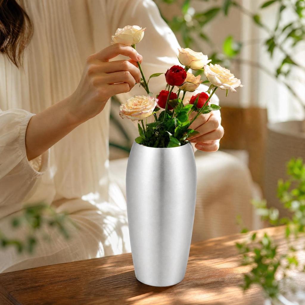 Stainless Steel Flower Vase Silver Tabletop Holder Sleek for Entryway