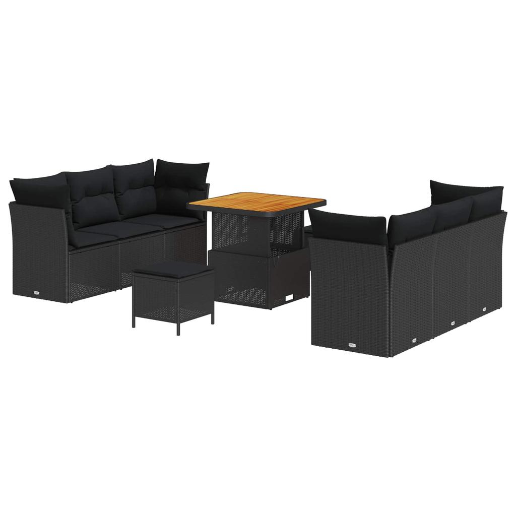 9 Piece Garden Sofa Set Black Poly Rattan