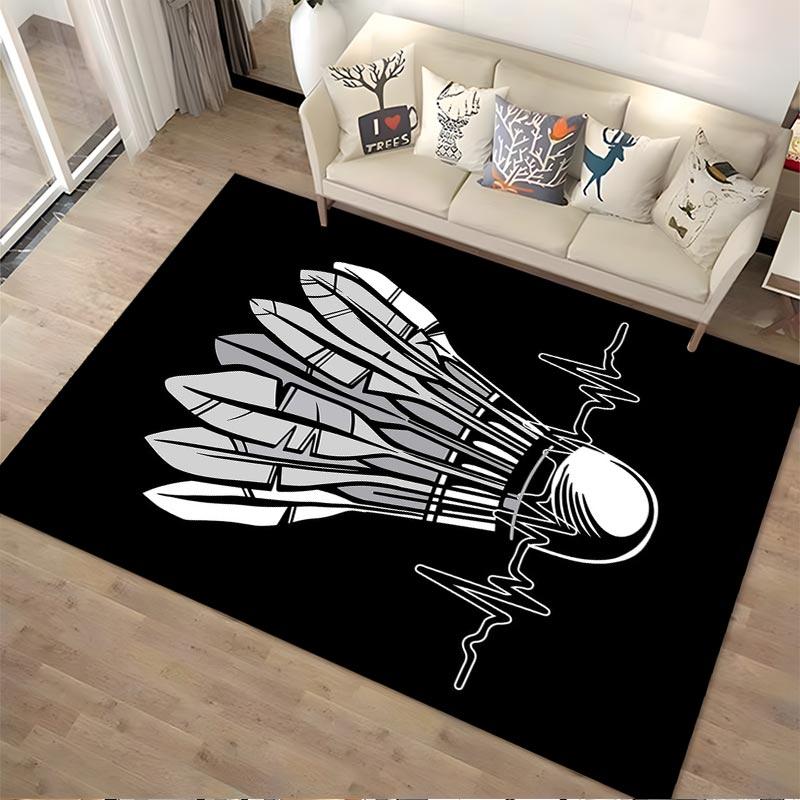 "Design Volano Badminton Tappeto Nero con Motivo Battito Cardiaco" Adatto per l'uso come antiscivolo per soggiorni, camere da letto, divani