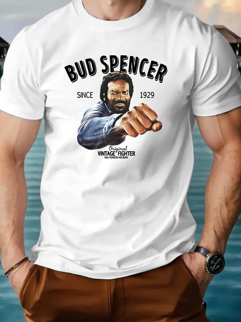 Letní Horký Výprodej Retro Vzor Bud Spencer Tričko 1928 Běžná Verze Krátký Rukáv Pánské Kulatý Výstřih Tričko s Krátkým Rukávem