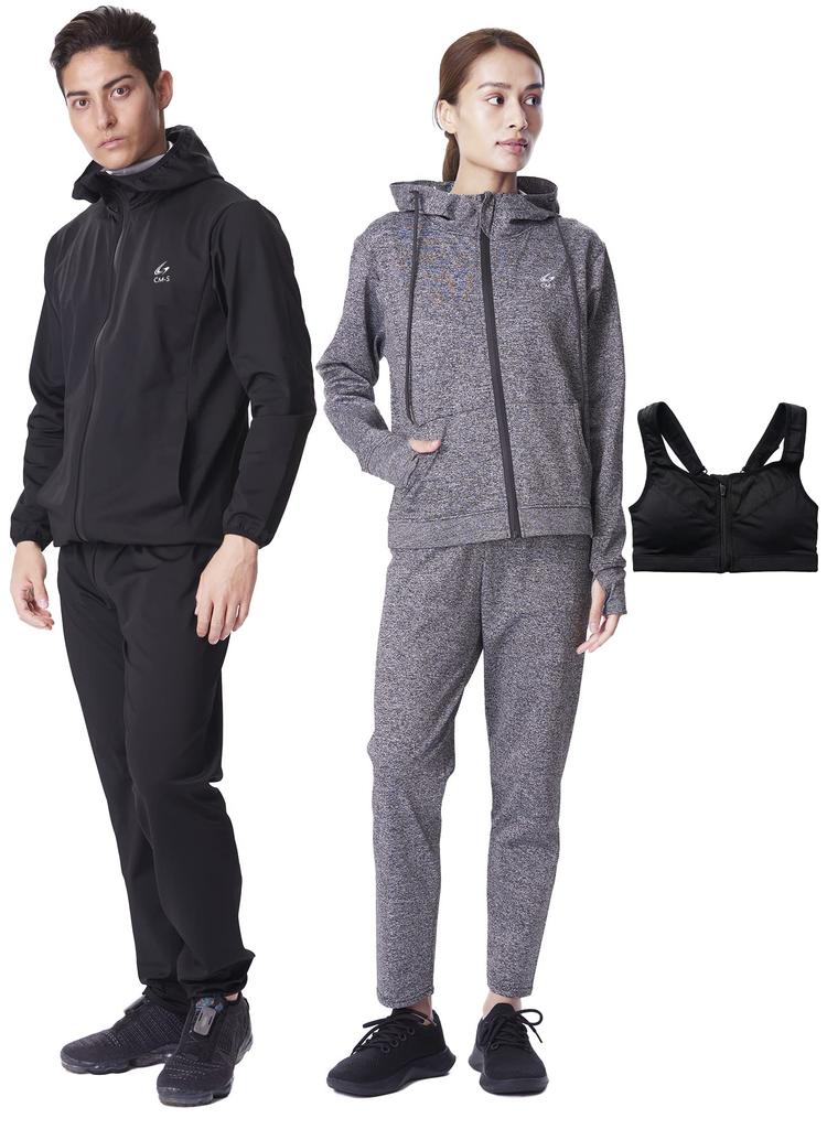 Charmake Body Sauna and Top and Bottom Includes Sports Machine Washable Gray CM-S Suit, Men's Women's Set, Bra, Video, (Size M, (Women's))