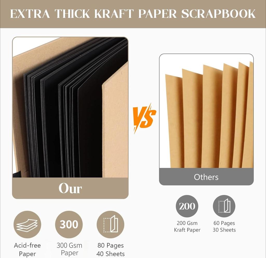 Blank Black/Brown Scrapbook Album – 40 Pages of 300g Acid-Free Cardstock for Modern Collage & Art Journals