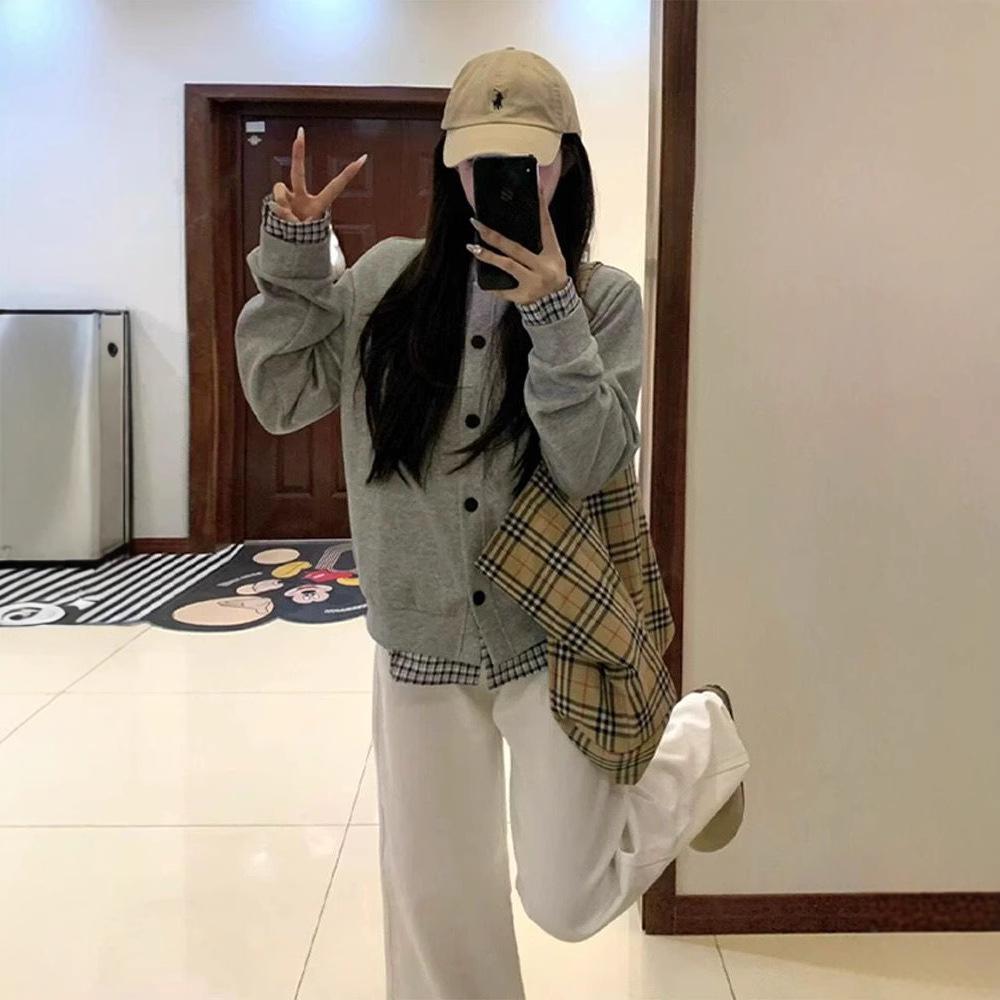 

Early Winter 2025 Women s Gray Two-Piece Baseball Sweater Jacket XL