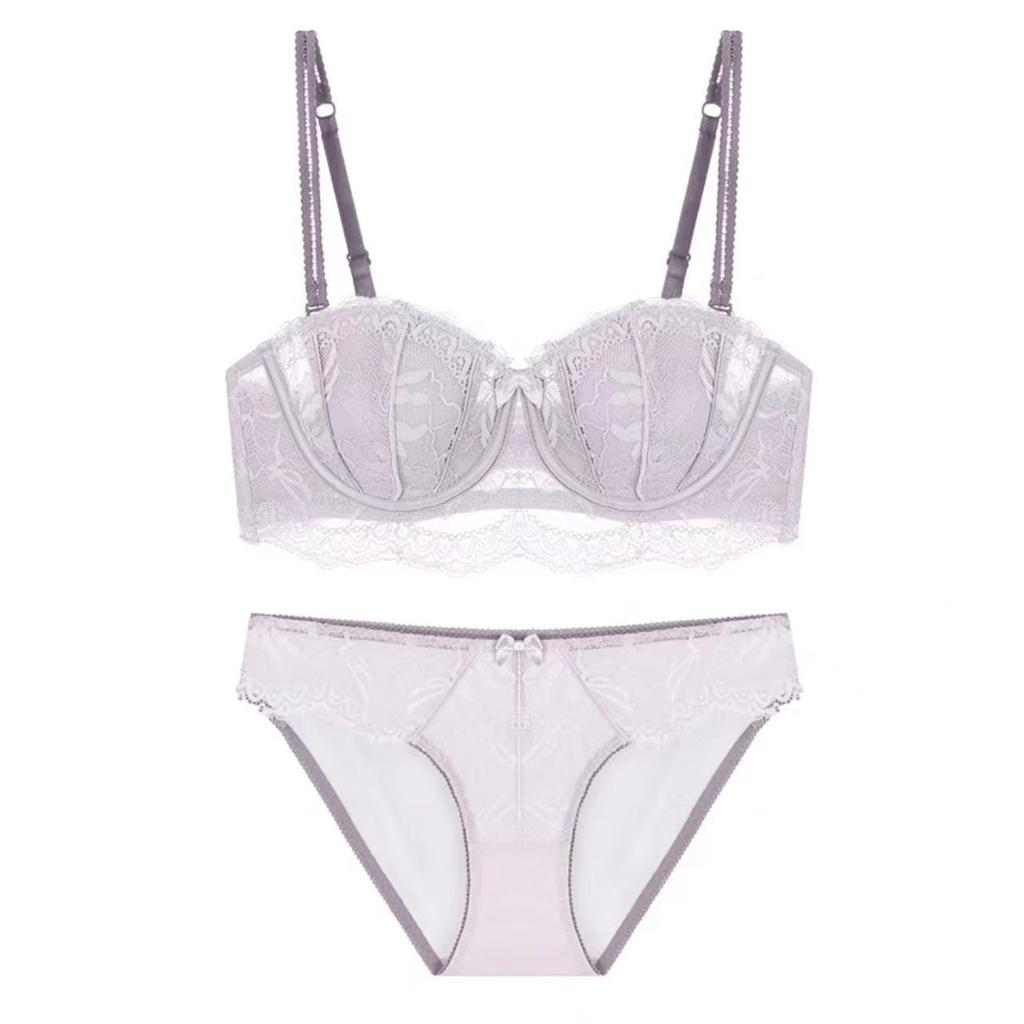 French sexy lace underwear women's half cup strapless non-slip back underwear large chest small large size bra