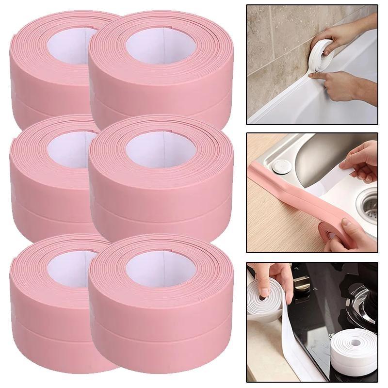 2pcs Bathroom Kitchen Sealing Tape Self Adhesive Tile Sink Bath Shower Sealing Strip Pink Waterproof Kitchen Accessories Wall Sticker