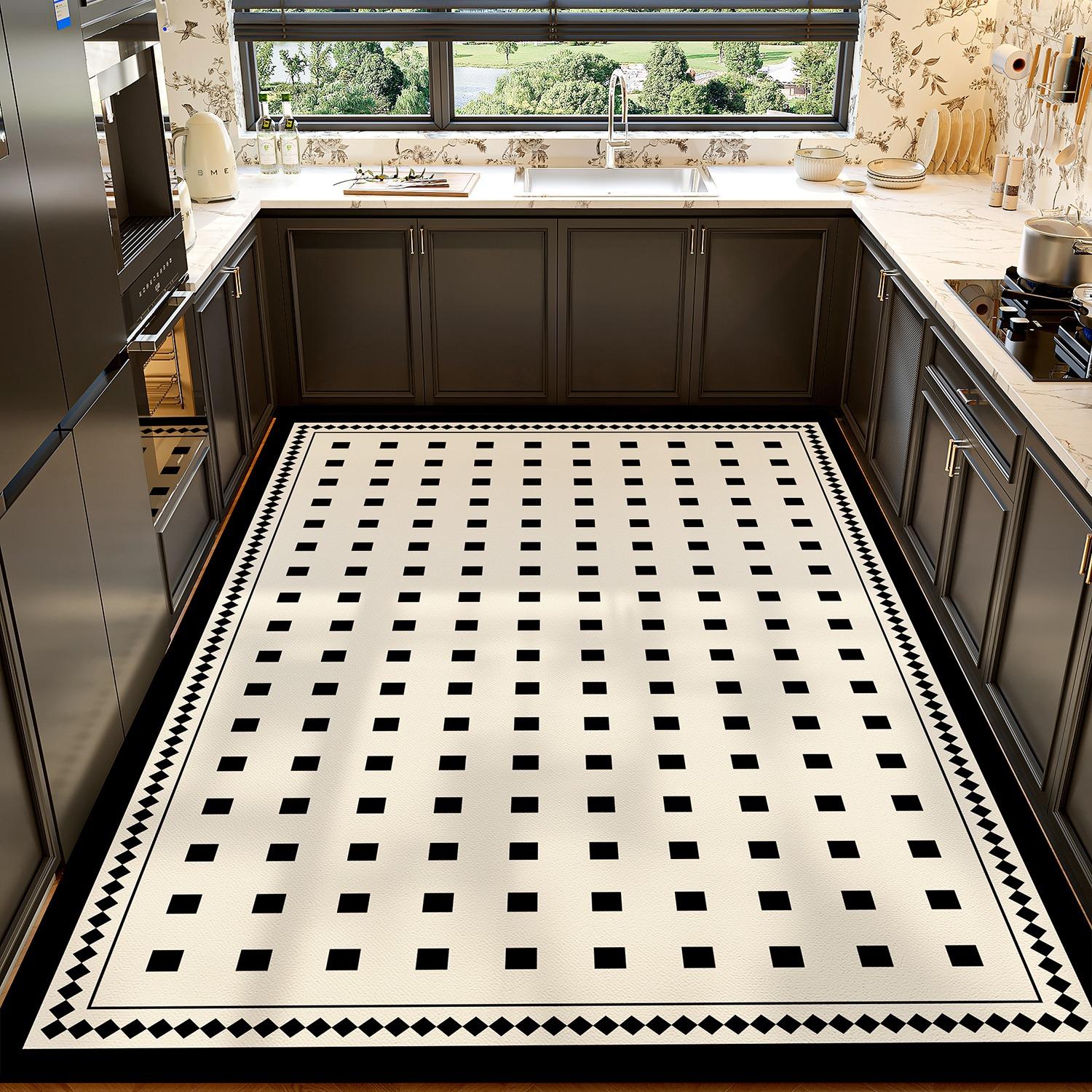 

Кухонный коврик Черно-белый ромбовидный узор Кожа ПВХ Нескользящий ковер Водонепроницаемый Маслостойкий Большая площадь Домашний декор Ковер 1pc 50x80cm