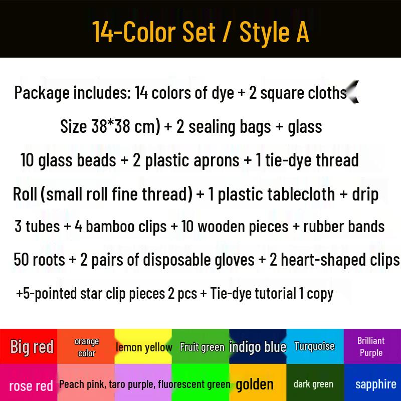14-Color Eco-Friendly Tie-Dye Kit: Includes DIY Tools and Cold Dye Pigments, 250ML Bottles