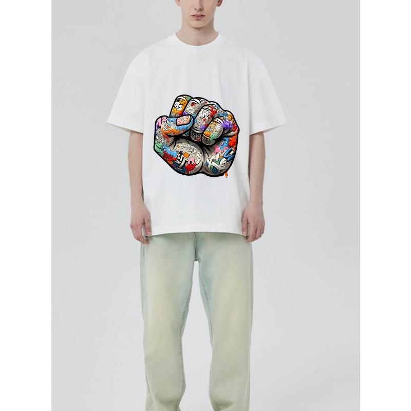 Black T Shirt with Colorful Graffiti Fist Print for Casual Wear