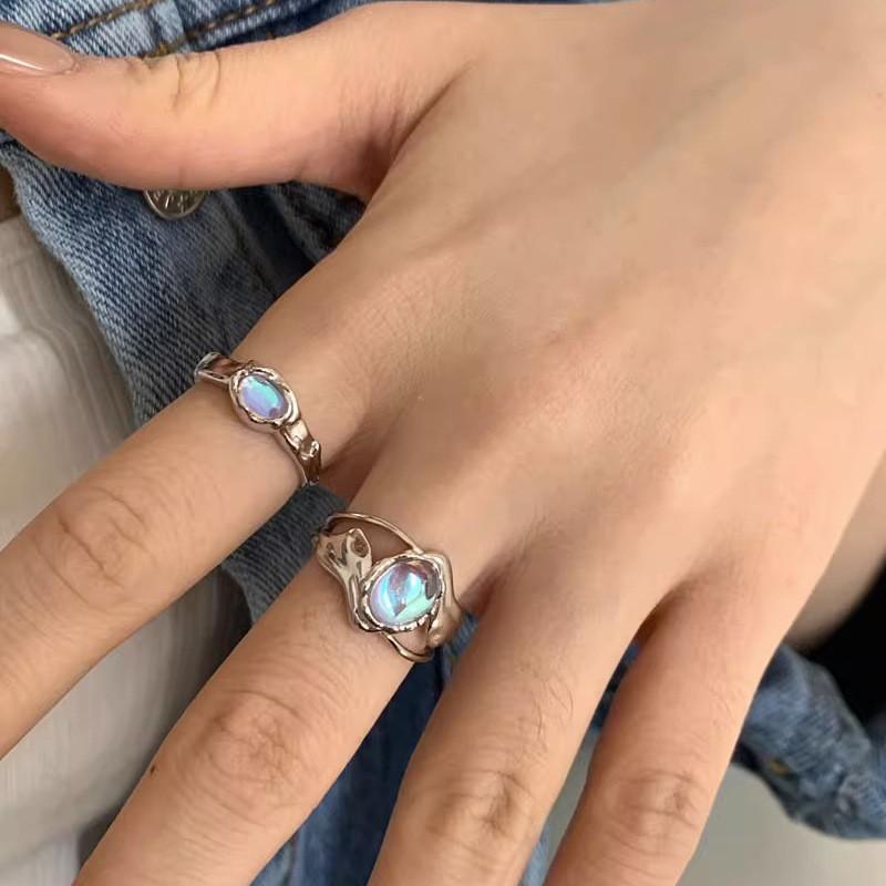 Elegant Adjustable Moonstone Ring For Women Unique Geometric Design Suitable For Fashionable Stacking