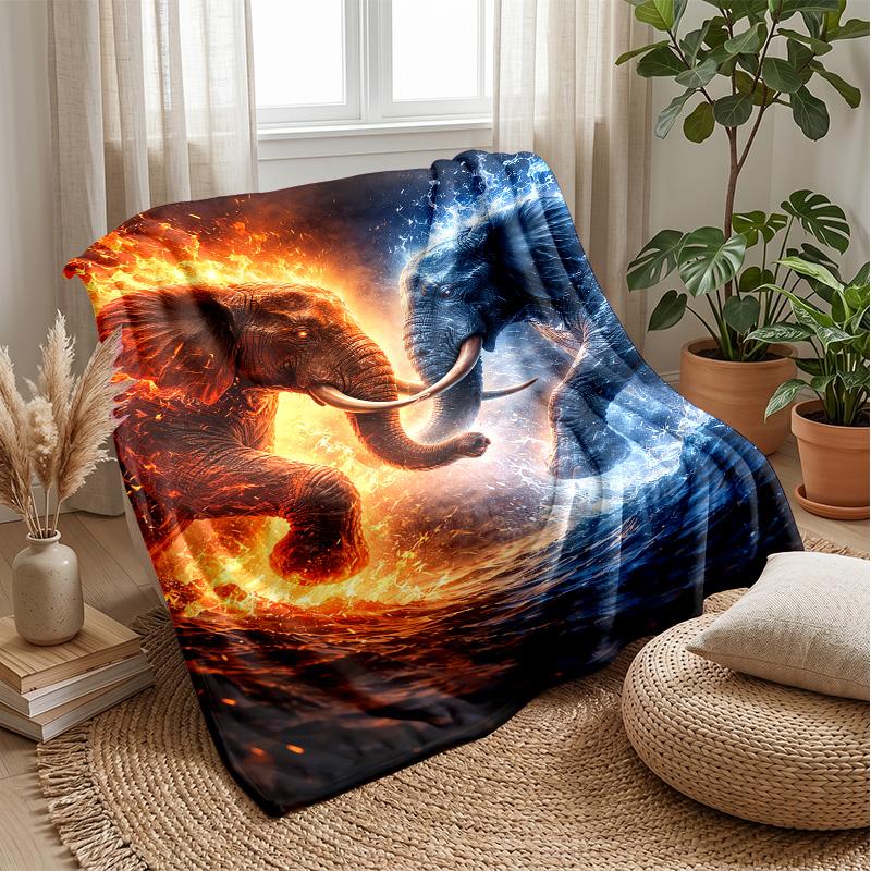 Fantasy Elephants with Mandalas Theme Blanket Lightweight Warm Flannel Blanket Decorative Throw Blanket for Home Decoration