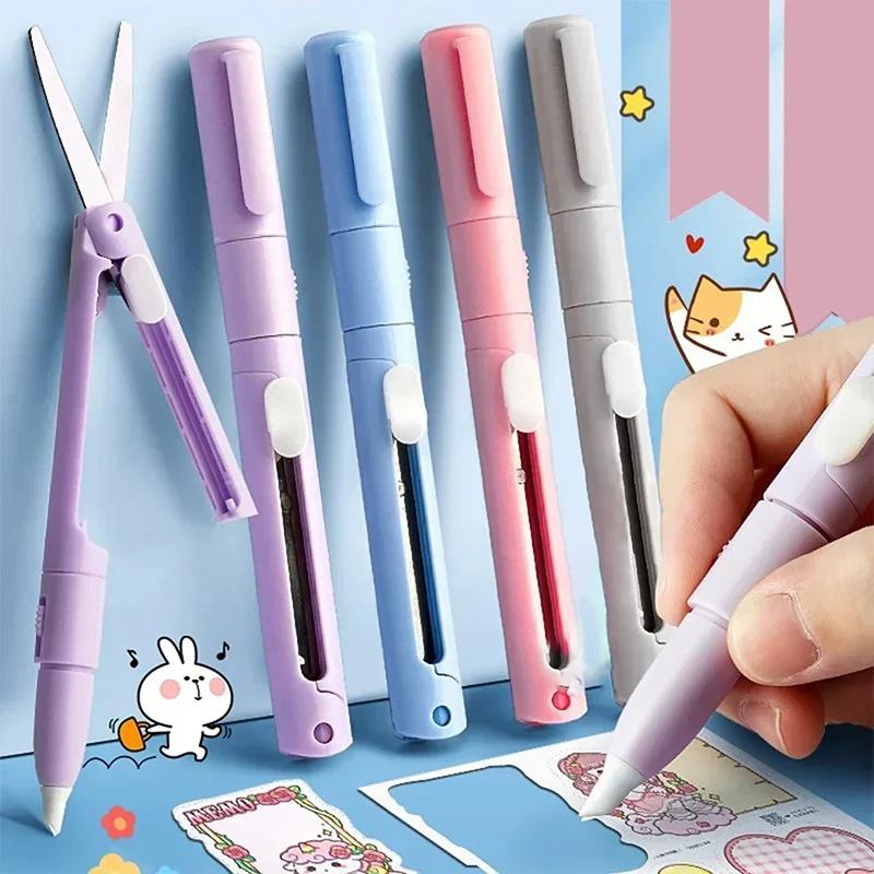 Mini Portable Scissors Paper Cutter Knife 2 In 1 Multifunctional Pocket Pen Shape Scrapbooking DIY Carving Cutting Art Tools