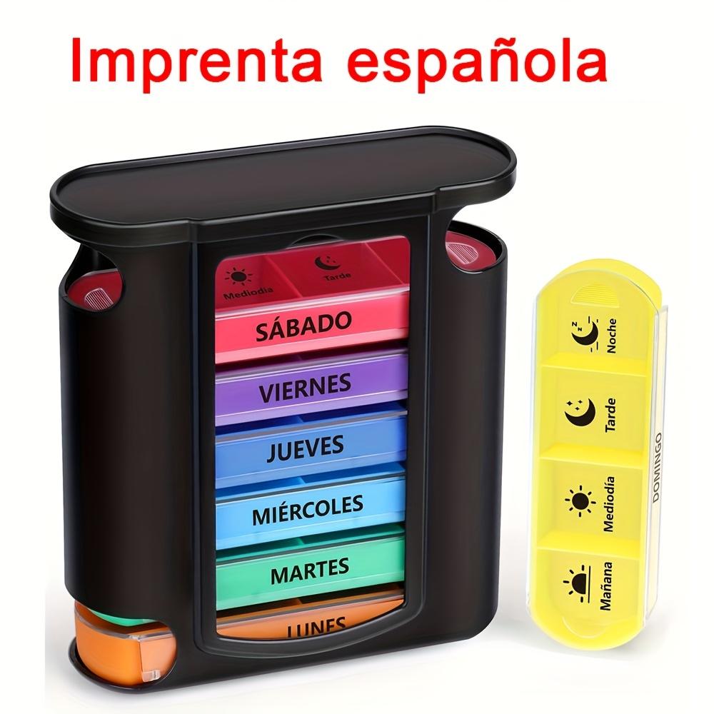 

[Spanish printing] Weekly Pill Box 4 Doses, Large Daily Pill Box 7 Days, Pill Dispenser with 28 Compartments чорний