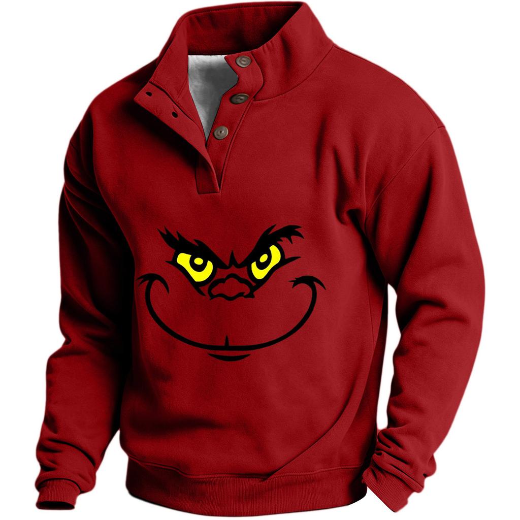 Men's Christmas Sweatshirt with Button Placket, Casual Athletic Pullover for Everyday Wear