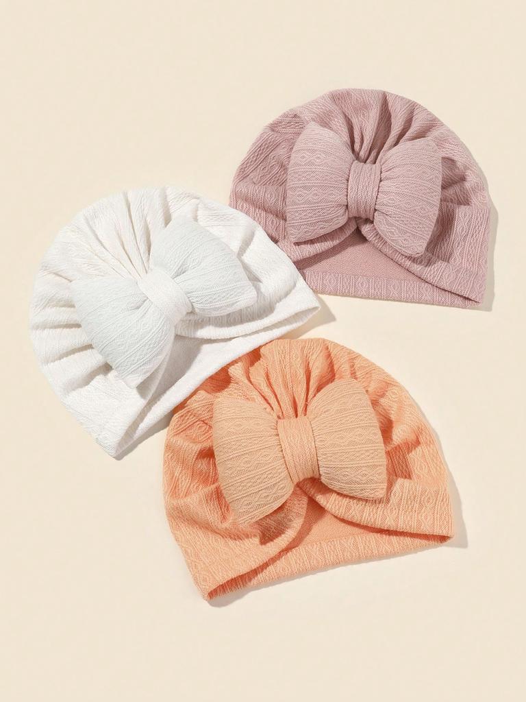 3pcs Cute Bowknot Baby Turban Hat Soft Newborn Baby Girls Indian Cap Spring Autumn Infant Boys Cap Beanies Headwrap