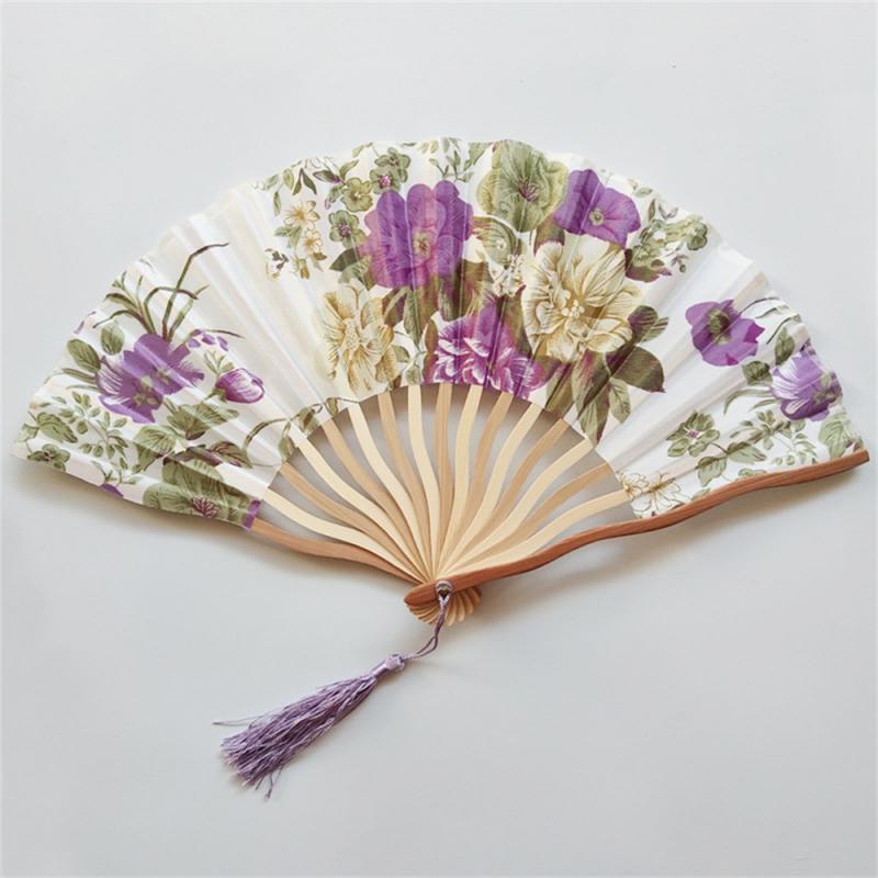 Chinese Japanese Style Silk Fan Folding Fan Wedding Fan Art Gifts Dance Hand Fan Vintage Bamboo Folding Hand Held Flower Fan