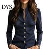 Slim Fit Casual Blazer Women Stand Collar Striped Blazer, Single-Breasted Blouse Top, Office Business Jacket Outerwear Slimming Waist Coat
