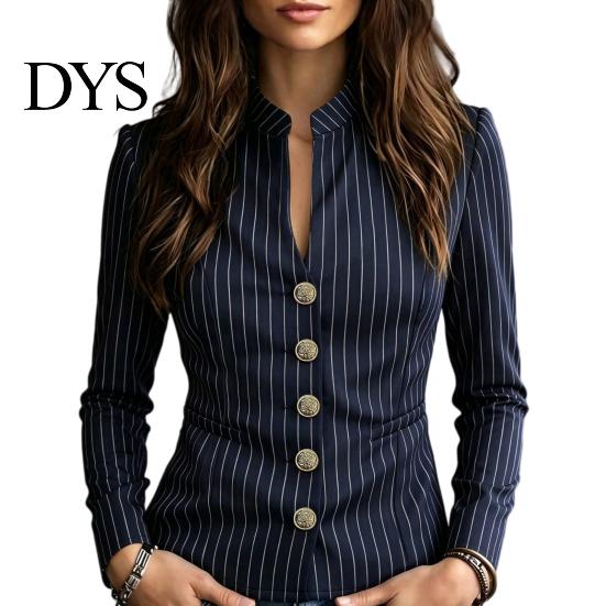 Slim Fit Casual Blazer Women Stand Collar Striped Blazer, Single-Breasted Blouse Top, Office Business Jacket Outerwear Slimming Waist Coat